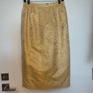 VINTAGE Aussie Austine 10 Gold Brocade Peacock Feather Lined Pencil Midi Skirt